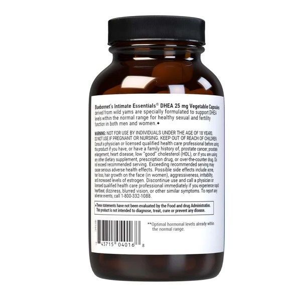 Дегідроепіандростерон, 25 мг, Intimate Essenitals, DHEA, Bluebonnet Nutrition, 60 вегетаріанських капсул,  Bluebonnet Nutrition фото