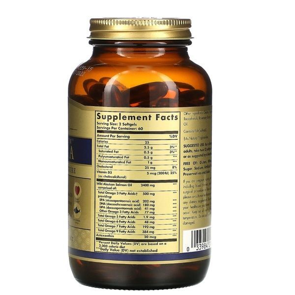 Жир Аляскинского Лосося, Wild Alaskan Salmon Oil, Solgar, 120 гелевых капсул,  Solgar фото
