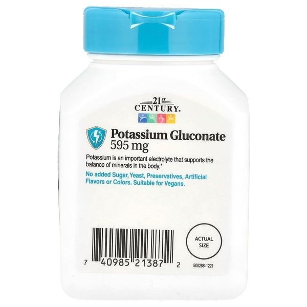 Калій Глюконат, 595 мг, Potassium Gluconate, 21st Century, 110 таблеток,  21st Century фото