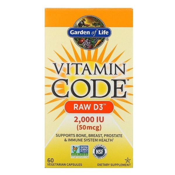 Сирий Вітамін D3, RAW D3, Vitamin Code, Garden of Life, 2000 МО (50 мкг), 60 вегетаріанських капсул,  Garden of Life фото